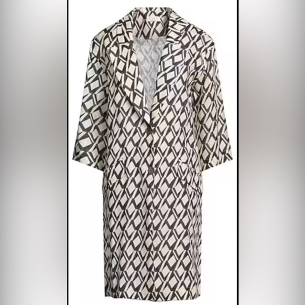 SIYU linen black/ivory geometric diamond print duster coat-Size US 2 (36 Italy)